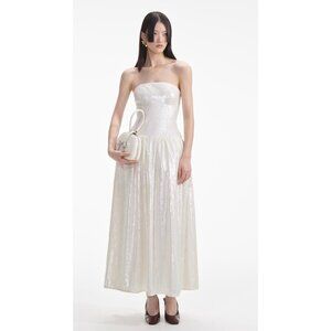 NWT self-portrait Cream Sequin Bandeau Midi Dress